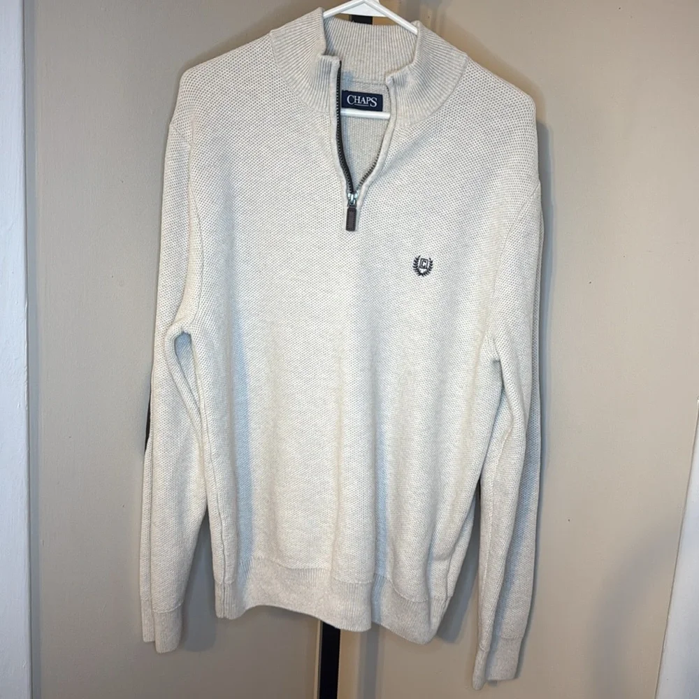 NWOT Chaps Cream quarter Zip Up Sweater Classic Knit